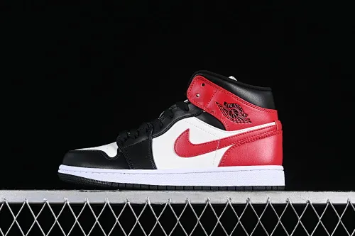 All categories Air Jordan Jordan series basketball shoes Air Jordan 1 Mid Air Jordan 1 Mid "Black Toe" AJ1 Joe 1 white black red Zhongbang basketball shoes BQ6472-160